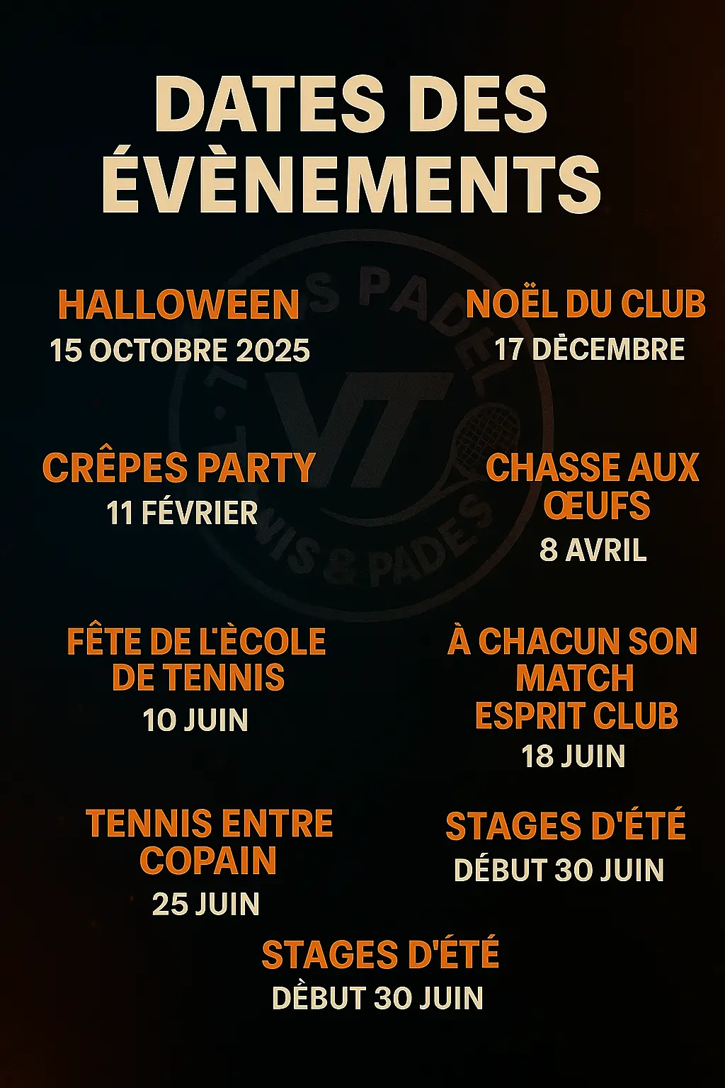 STAGES ET ANIMATIONS CLUB